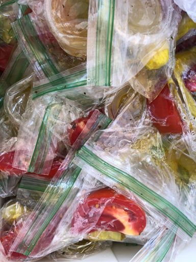 I was so excited they were able to have tomatoes even during COVID times! (individually packaged; also pictured: pickles)