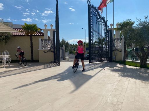 Catriona finishing at the gates to our hotel in Durres.