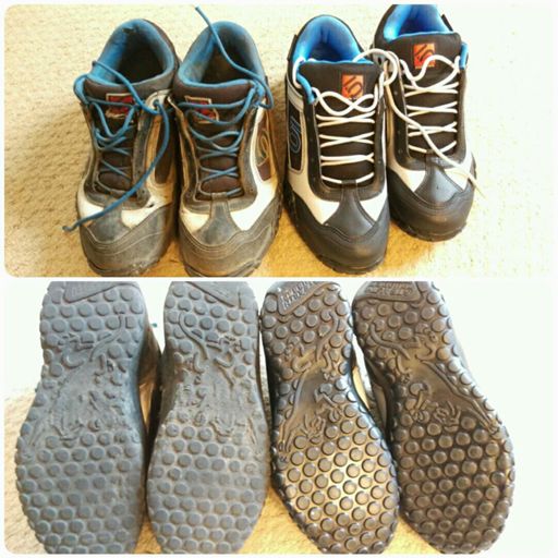 It's hard to tell them apart, but the ones on the left have almost 7,000 more miles than the ones on the right.