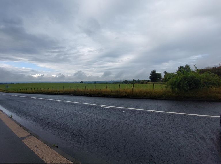 First sight of Glasgow from B7078, Carlisle Road, Merryton