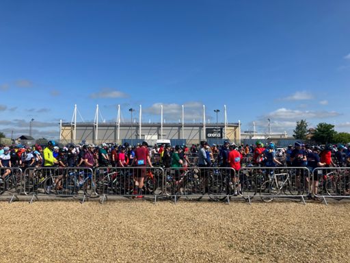 Queued up in pens waiting for the start