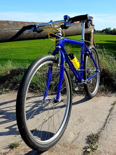 Ik heb geprobeerd om de combinatie geel-blauw nog wat verder door te trekken met gele kabels, bidon en zelfs remblokken!