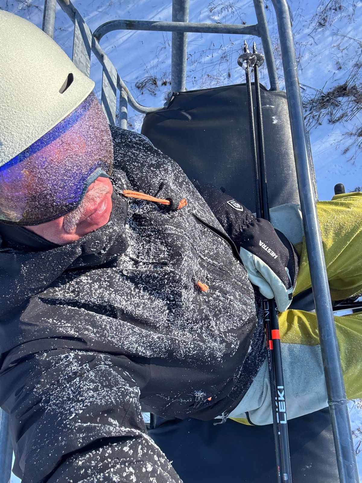 Here’s what you look like when you ski a trail where they’re blowing snow.  This was  from Seneca .   Double Black Diamond. 