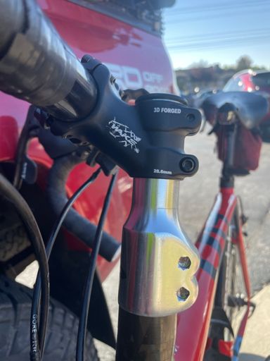 The addition of a short 60mm stem and angling the handlebars up helped with the arthritis in the neck and back. I sit almost straight up now which allowed me to ride longer. Another small victory.  