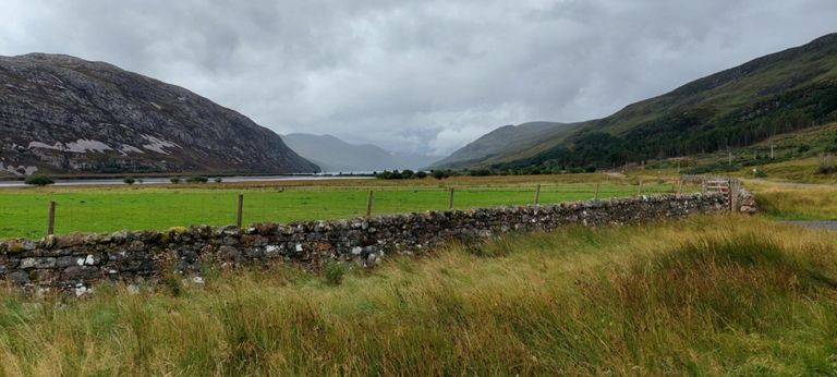Approaching Loch nan Ealachan ( = Lake of the Swans) and beyond that 4 mile long Loch More (=Great Loch), on which the water was still. https://wikishire.co.uk/wiki/Loch_More,_Sutherland  Just before this, I had cycled through Achfary, passing a building which looked official and turns out to house the Reay Forest Estate office, mentioned in the Wikipedia entry -  a prime location for a cafe for MY Coffee! Alas no cafe. https://en.wikipedia.org/wiki/Achfary