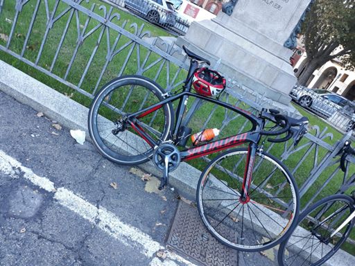La bici di oggi, davanti alla statua di Vittorio Alfieri.
