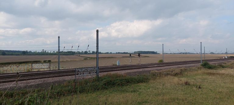 200 miles to Edinburgh from Overton railway bridge, shortly after The Sidings.