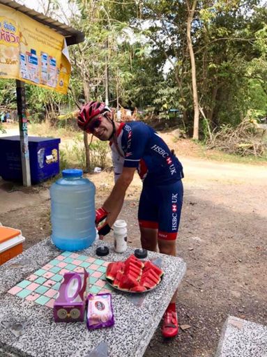 Who said the weather’s cool ? About ten bottles of water on today’s ride.