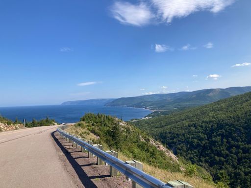 View below of the lunch stop restaurant and Geodomes coming down Mackenzie Mt.