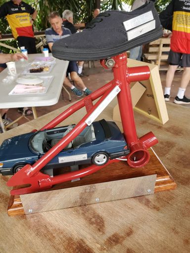 The Men's Shed attendance trophy for bikers, walkers and drivers. I was privileged to win this unique trophy (😉) for 2025. 