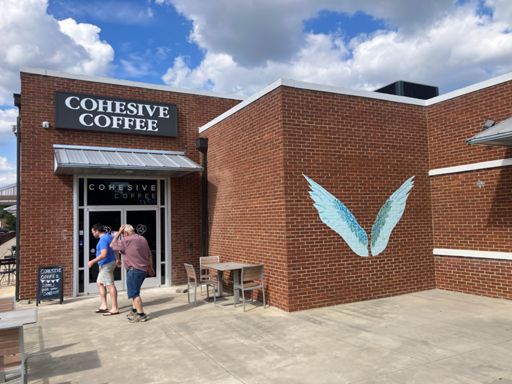 Cohesive Coffee next door to White Duck Taco - I got a café au lait to go with my lamb gyro taco