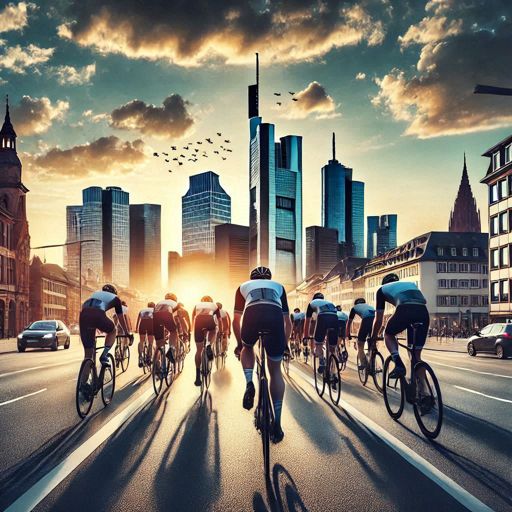 Bild Copilot (Prompt: Erstelle das Bild eines Rennradfahrers vor der Skyline von Frankfurt am Main)