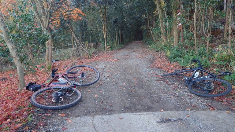 定光寺のグラベル始まります。ここでいつもの如く空気圧調整(前1.8、後1.9)...していたら、近所のおじさんに話しかけられ、”熊いるから気を付けてね!”と...　あぁ、瀬戸までは普通に熊が出るんだった😅