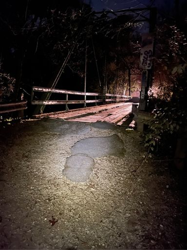 Car coming down the hill from the other way made for cool lighting on crybaby bridge over the little cahaba.