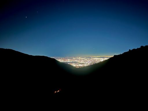 I love this spot halfway up San Olene Road where you can look down and see the valley and see the lights of the pack station at Chantry Flats below. It offers the greatest panorama view of big Santa Anita Canyon. And on a warm Santa Ana night, I could sit there for an hour.
