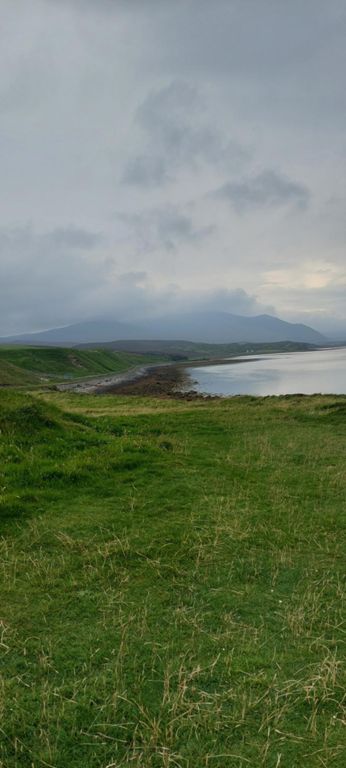 Looking south from the Stories in Sand car park down the Kyle of Durness shoreline