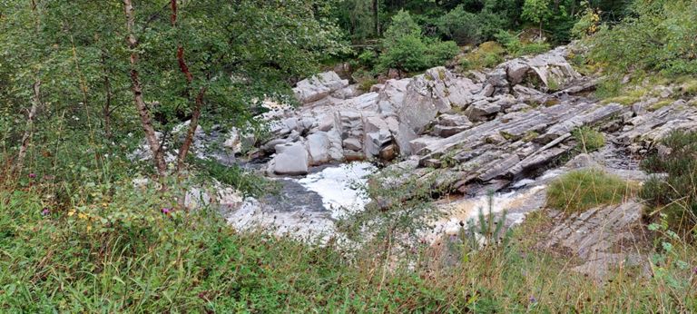 Waterfall on River Garry, 1.3 miles after joining this traffic-free road.