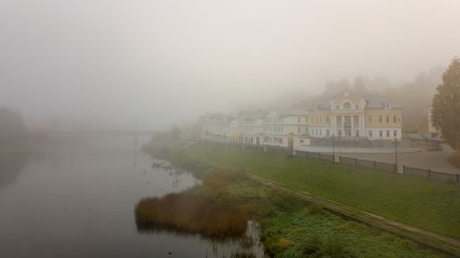 Утро 2 октября. Торжок. Мост через Тверцу. Туман.