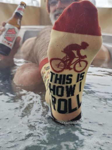 Apres ride, new socks for Christmas 