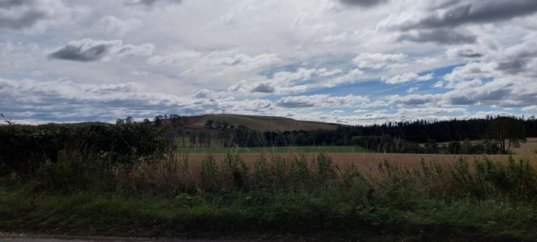 Curious what the structure on the hill to our south is - searching OS maps and Google Maps' Streetview has not shed light. Near the site of Trimontium Roman fort. https://www.trimontium.co.uk