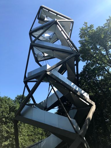 Bizarre viewing tower in middle of forest.