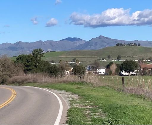Entering Hollister on Cienega road. Santa Ana Peak in the distance. 