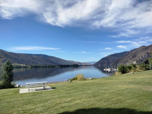 Riding alongside a calm Lake Entiat is a great way to start a ride.
