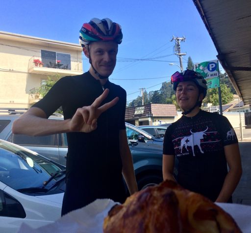 I believe that the three of us believe that riding all types of bikes make for a better all around rider.  And I’m so stoked that the original plans fell through so we can ride skinny tires and push each other.  MTB is fucking a blast but that also when switching to road bikes, you can sustain a longer effort wether you’re going uphill or flat out on a sprint.  Today was a wonderful example of that.  But first, I had to eat this bacon and cheese savory croissant.