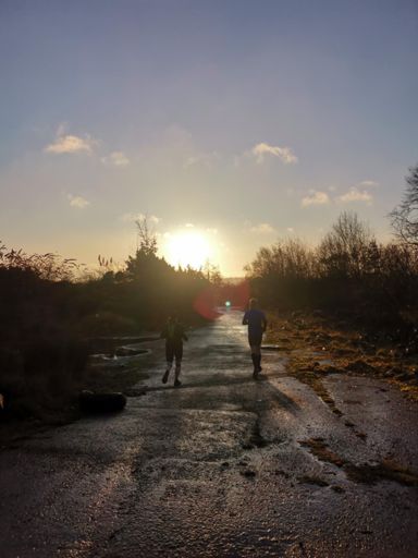 Sid and Katelyn stride into the sunrise