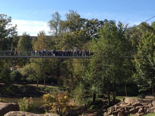 A marching band was playing on Liberty Bridge