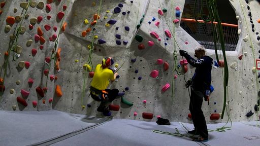 Climb 1 - Purple 5.9 (F): This new-ish route on the Hueco Wall was interesting for a 5.9, but it was unsuitable as a warm-up as it didn't lend itself to trying different exercises.  I climbed and down-climbed once, then looked wistfully at my 5.5 "spray wall" to the right and decided that the rope I was on was too far away for me to switch to that climb and continue to be safely belayed.  I climbed this route one more time, then asked to be lowered.