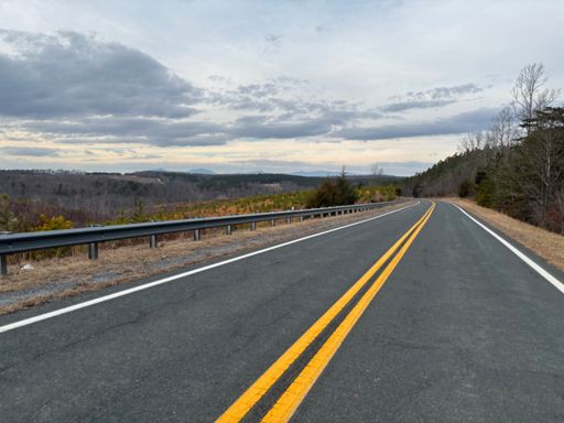 Recent logging has opened up the view from this climb!   Route 24 heading West to Route 711
