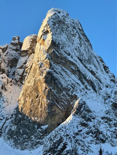 Early light on the east face of Liberty Bell.
At least the scenery was good today.