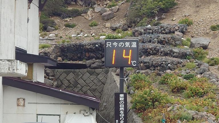 畳平の気温、14度。