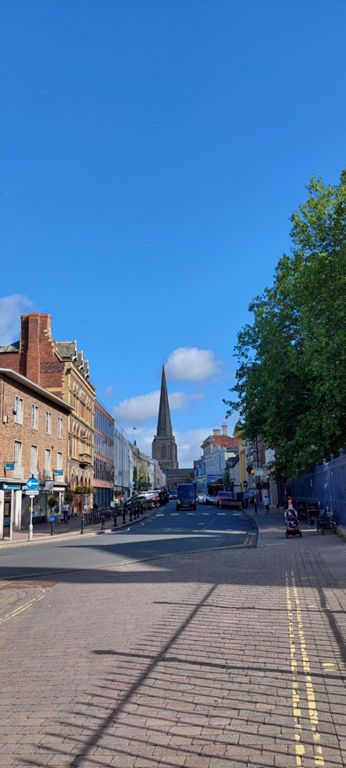 View north up Broad Street from Palace Yard in front of the cathedral