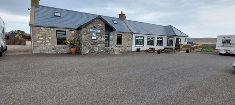 Halladale cafe, Melvich. Needed for morning dose, unavailable before. I'd listed the cafe for breaks in the RWGPS route info. I took my shoes off, and when I saw Lorraine cycle past, ran out to catch her, unsuccessfully. A Dutch couple talked to me after seeing the jersey back and made a kind donation.  The coffee was an epiphany, and has been my main choice since. I have given bags as presents!   https://thehalladaleinn.co.uk