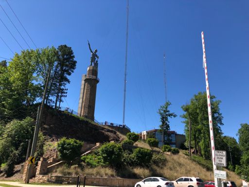 Vulcan and radio towers.