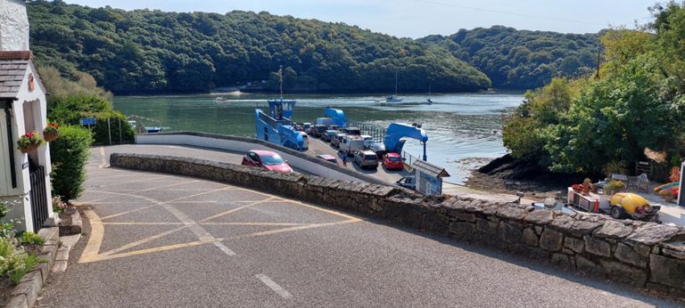 King Harry Ferry between Feock and Philleigh, £2.50 for cyclists.

https://en.m.wikipedia.org/wiki/King_Harry_Ferry