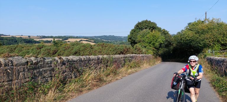 View of the landscape sufficiently steep for us to push our bikes, several times today.