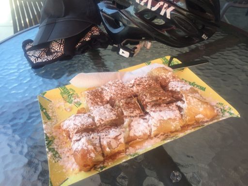 Becoming my morning snack with Greek coffee. Its an apple strudel with cinnamon n sugar.