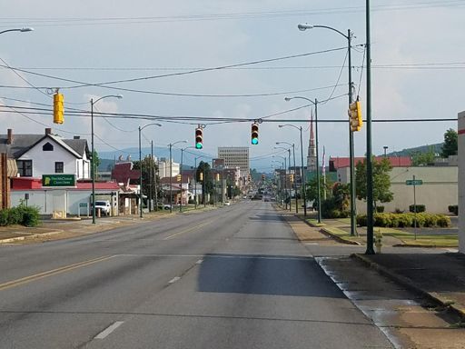 Noble Street in Anniston with Mount Cheaha in the background, so many memories from Anniston with the Sunny King race and Cheaha with so many adventures there.