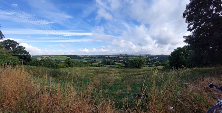 Looking back to Midsommer Norton, and how far we had come already. On route to Wells.