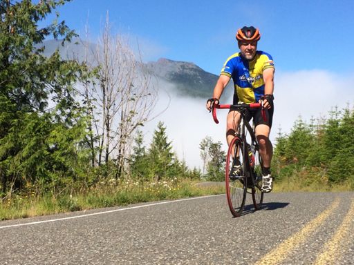 Kelly climbing above the marine layer on Deer Park Rd
