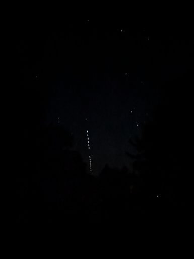 4:15 start from our Airbnb on Ranger School Road... With the trees framing Starlink.  (The night sky was lovely, besides that)