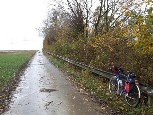 Dieser spektakuläre Feldweg zwischen Hochspannungsleitungen und Autobahn 61 ist das eigentliche Ziel der Tour. Er führt durch die letzte Kachel, die mir zum 20x20-Quadrat noch fehlte.